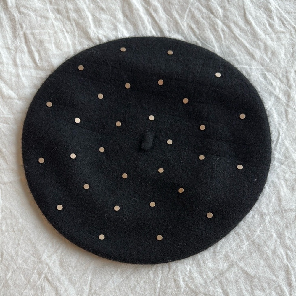 All Saints Black Beret with Studs - NEW WITH TAGS